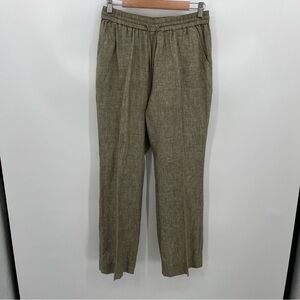 FoxCroft S Green Linen Pull On Straight Leg Trouser Pant